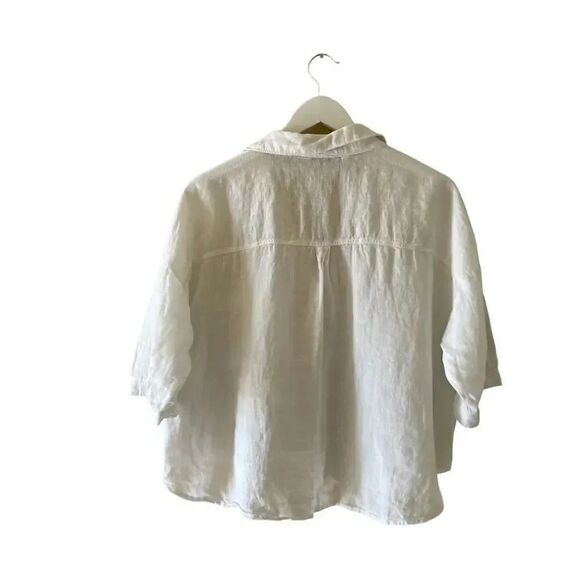 ZARA White Linen Blend Crop Button Up Shirt Boxy Minimalist Bohemian SZ L #1675 - Picture 7 of 14